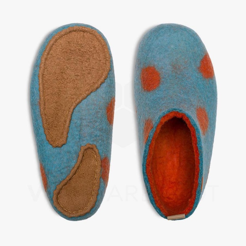 Kids' Vivobarefoot MIM Felt Slipper Light Turquoise Orange | NZ433VJ