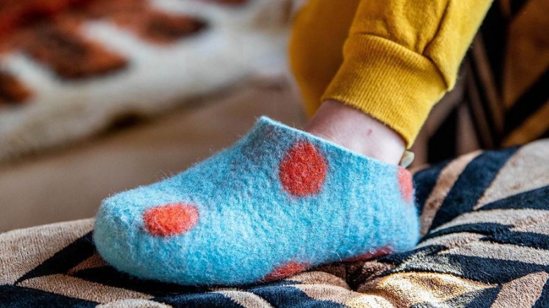 Kids' Vivobarefoot MIM Felt Slipper Light Turquoise Orange | NZ433VJ